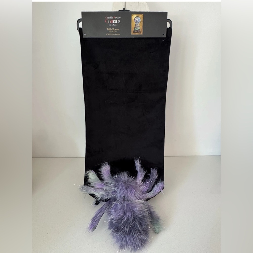 Cynthia Rowley 14”x 72” Faux Fur Purple Spider 🕷️ Table Runner Halloween